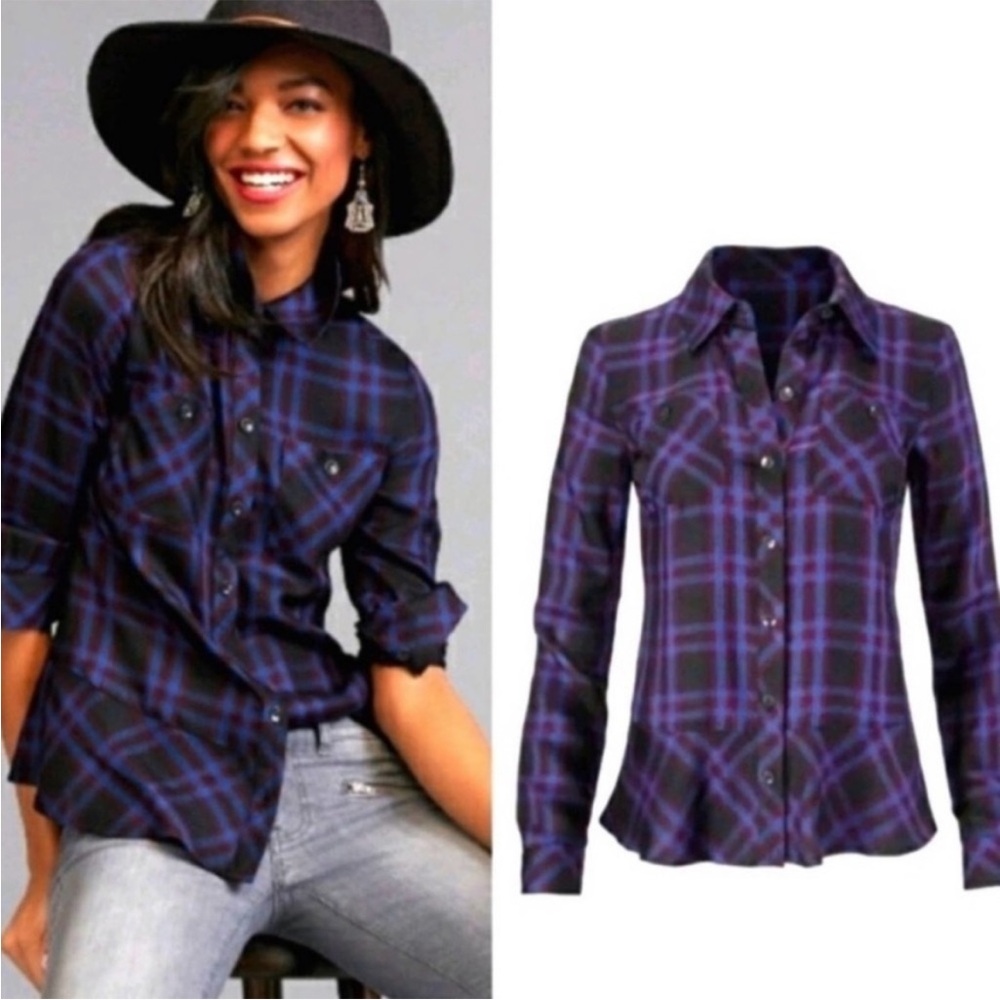 CAbi‎ Moody Plaid Button Down Top #3431